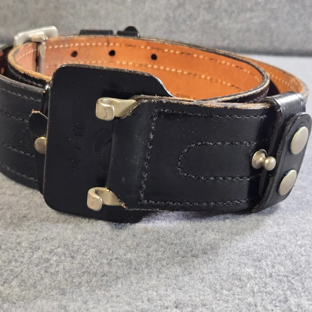 Vintage‎ Black Leather Duty Utility Belt Double Prong Buckle Sz 36 Don Hume Mod